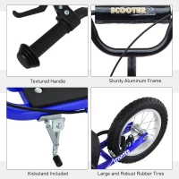 Aosom Youth Scooter Kick Scooter for Kids 5+ with Adjustable Handlebar 16" Front and 12" Rear Dual Brakes Inflatable Wheels, Blue(m-7)