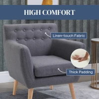 HOMCOM Linen Upholstery Armchair, Mid-Century Modern Accent Chair with Wood Frame and Thick Padding, Light Grey(m-5)