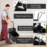 HOMCOM Mop Bucket with Wringer on Wheels for Floor Cleaning, 38 Quart Down Press Wringer with Handle, Black(m-5)