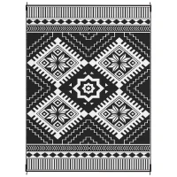 Outsunny Reversible Outdoor Rug, Waterproof Plastic Straw with Carry Bag, 9' x 12', White & Black Toothed Rhombus(m-1)