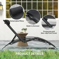 Outsunny Patio Lounge Chair, Aluminum Reclining Outdoor Tanning Chair with 5-Level Adjustable Backrest, Head Pillow and Breathable Mesh Fabric, for Pool, Deck, Garden, Black(m-5)