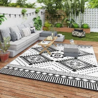 Outsunny 9' x 12' Outdoor RV Rug, Reversible Patio Floor Mat with Carry Bag, Toothed Rhombus, White and Black(m-8)