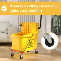 HOMCOM Mop Bucket with Wringer on Wheels for Floor Cleaning, 38 Quart Down Press Wringer with Handle, Yellow(m-6)