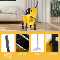 HOMCOM Mop Bucket with Wringer on Wheels for Floor Cleaning, 27.5 Quart Down Press Wringer with Handle and Mop, Yellow(m-7)