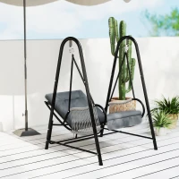 Outsunny Rattan Hammock Chair with Stand Included, Hanging Swing Chair with Stand and Seat Cushion, Light Grey(m-7)