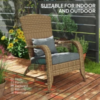 Outsunny Patio Adirondack Chair with Rattan Wicker, Soft Cushions, Tall Curved Backrest for Deck or Garden, Charcoal Gray(m-7)