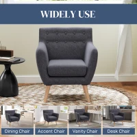 HOMCOM Linen Upholstery Armchair, Mid-Century Modern Accent Chair with Wood Frame and Thick Padding, Dark Grey(m-6)