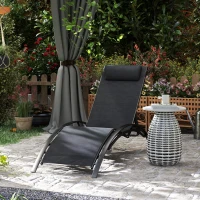Outsunny Patio Lounge Chair, Aluminum Reclining Outdoor Tanning Chair with 5-Level Adjustable Backrest, Head Pillow and Breathable Mesh Fabric, for Pool, Deck, Garden, Black(m-1)
