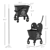 HOMCOM Mop Bucket with Wringer on Wheels for Floor Cleaning, 27.5 Quart Down Press Wringer with Handle and Mop, Black(m-3)