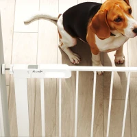 PawHut 30"-32" Extra Wide Pet Gate Barrier with Small Door, 35"H Dog Gate with Safety Gate Barrier, Stair Pressure Fit, White(m-10)