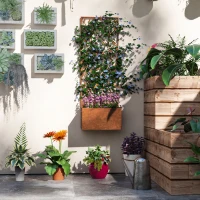 Outsunny Raised Garden Bed with Outdoor Privacy Screen, Metal Planter Box with Trellis, Wall-Mounted or Freestanding, Brown(m-7)