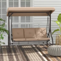 Outsunny Convertible Patio Swing Bed with Canopy and Cushions, 3 Seater Porch Swing for Outdoor, Backyard, Garden, Khaki(m-1)
