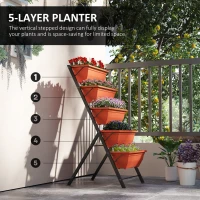 Outsunny 5-Tier Raised Garden Bed Plant Stand Flower Pots with Leaking Holes Red(m-4)