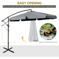 Outsunny 11FT Offset Hanging Patio Umbrella Cantilever Umbrella with Easy Tilt Adjustment, Cross Base and 8 Ribs for Backyard, Poolside, Lawn and Garden, Dark Grey(m-4)