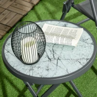 Outsunny 18" Outdoor Round Folding Table, Garden Side Table with Tempered Glass Top for Camping, Party, Weddings, White(m-9)