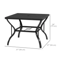 Outsunny 37" Square Outdoor Dining Table, Galvanized Steel Patio Table with 2" Umbrella Hole, Slatted Metal Top, Black(m-3)