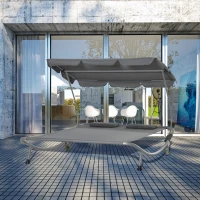 Outsunny Double Patio Lounger with Adjustable Canopy, Outdoor Daybed Hammock Lounger with Headrest Pillows, Two Moving Wheels for Poolside, Garden, Grey(m-1)