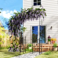 Outsunny 7ft Steel Garden Arch with Gate, Garden Arbor Trellis for Climbing Plants, Roses, Vines, Wedding Arch for Outdoor, Garden, Lawn, Backyard, Black(m-1)