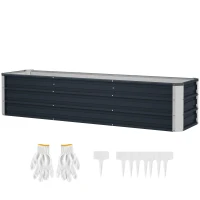 Outsunny 6' x 1.5' x 1.3' Galvanized Raised Garden Bed, Elevated Large Metal Planter Box w/ Install Gloves for Backyard, Patio to Grow Vegetables, Herbs, and Flowers, Dark Grey(m-2)