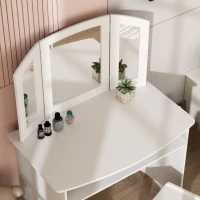 Qaba 2 in 1 Kids Vanity Set Makeup Dressing Table Pretend Play Set with Tri-Folding Mirror, Stool, Storage Shelf(m-10)
