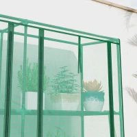 Outsunny Lean-to Greenhouse with 3 Tier Shelves, Mini Greenhouse with 3 Roll-Up Doors for Indoor Outdoor, Green(m-9)