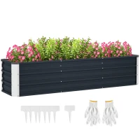 Outsunny 6' x 1.5' x 1.3' Galvanized Raised Garden Bed, Elevated Large Metal Planter Box w/ Install Gloves for Backyard, Patio to Grow Vegetables, Herbs, and Flowers, Dark Grey(m-11)