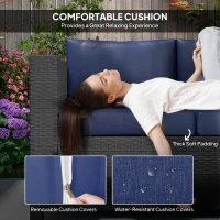 Outsunny Deluxe 3 Seat Rattan Wicker Sofa Garden Outdoor Patio Furniture with Cushion, Navy Blue(m-5)