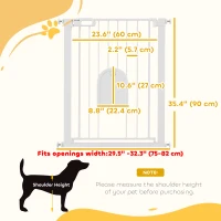 PawHut 30"-32" Extra Wide Pet Gate Barrier with Small Door, 35"H Dog Gate with Safety Gate Barrier, Stair Pressure Fit, White(m-3)