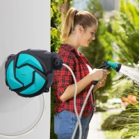 Outsunny Hose Reel, 33 ft Retractable Garden Hose, Hose Reel Wall Mounted, Water Hose Reel Automatic Rewind, Dark Grey(m-1)