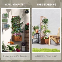 Outsunny Raised Garden Bed with Outdoor Privacy Screen, Metal Planter Box with Trellis, Wall-Mounted or Freestanding, Brown(m-4)