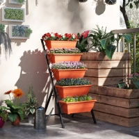Outsunny 5-Tier Raised Garden Bed Plant Stand Flower Pots with Leaking Holes Red
