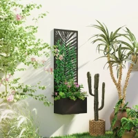 Outsunny Raised Garden Bed with Outdoor Privacy Screen, Metal Planter Box with Trellis, Wall-Mounted or Freestanding, Black(m-1)