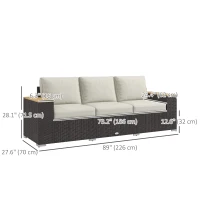 Outsunny 3-Seat Outdoor Couch with Cushions, PE Rattan Patio Couch with Wood Grain Armrests, Outdoor Sofa for Porch, Sunroom, Garden, Poolside, Cream White(m-3)