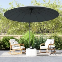 Outsunny 9FT Cantilever Umbrella with 16 Fibreglass Ribs, Offset Hanging Umbrella, Patio Umbrella with Crank and Cross Base, Grey(m-10)