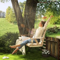 Outsunny 3-Seater Swing Bench, Wooden Porch Swing with Cupholders, Hanging Chains for Patio Garden, Nature Wood(m-2)