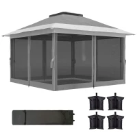 Outsunny 11.7' x 11.7' Pop Up Canopy Tent with Netting, UPF50+ Instant Sun Shelter with Wheeled Carry Bag and Sand Bags(m-2)