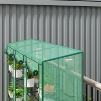 Outsunny Lean-to Greenhouse with 3 Tier Shelves, Mini Greenhouse with 3 Roll-Up Doors for Indoor Outdoor, Green(m-10)