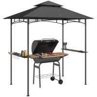 Outsunny 8' x 5' Outdoor Grill Gazebo, Double Tiered Barbecue Grill Gazebo Shelter with 2 Side Shelves, Hooks, Dark Grey(m-11)