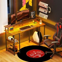 HOMCOM Computer Desk with Storage, 55" Reversible Computer Table with Power Outlets and LED Lights, Rustic Brown(m-2)