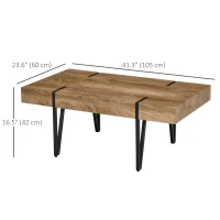 HOMCOM Rustic Coffee Table, Rectangle Nature Central Table with Steel Hairpin Legs for Living Room(m-3)