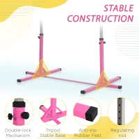 Soozier Professional Gymnastics Bar for Kids, Toddler Home Gymnastics Equipment with 13-level Adjustable Height, Pink(m-6)
