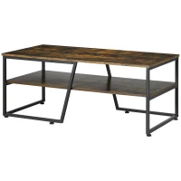 HOMCOM Industrial Coffee Table, 2-tier Center Table with Storage Shelf, Wood Look Accent Furniture with Metal Frame for Living Room, 41.7" x 21.7" x 17.7", Rustic Brown(m-11)