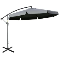 Outsunny 11FT Offset Hanging Patio Umbrella Cantilever Umbrella with Easy Tilt Adjustment, Cross Base and 8 Ribs for Backyard, Poolside, Lawn and Garden, Dark Grey(m-2)