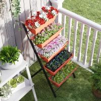 Outsunny 5-Tier Raised Garden Bed Plant Stand Flower Pots with Leaking Holes Red(m-7)