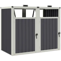 Outsunny Double Garbage Bin Shed, Lockable Outdoor Storage Shed with Openable Lid, Galvanized Frame for Garden Patio, Dark Grey(m-11)