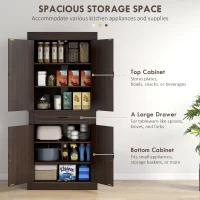 HOMCOM 71" Freestanding Kitchen Pantry with 4 Doors and 2 Large Cabinets, Tall Storage Cabinet with Drawer, Coffee(m-4)