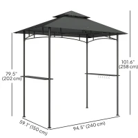 Outsunny 8' x 5' Outdoor Grill Gazebo, Double Tiered Barbecue Grill Gazebo Shelter with 2 Side Shelves, Hooks, Dark Grey(m-3)