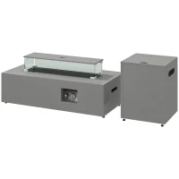 Outsunny 42" Propane Fire Pit Table 50,000 BTU Outdoor Gas Fire Table with Hideaway Propane Tank Holder, Waterproof Cover(m-2)