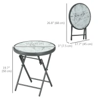 Outsunny 18" Outdoor Round Folding Table, Garden Side Table with Tempered Glass Top for Camping, Party, Weddings, White(m-3)