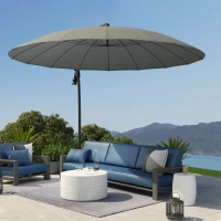 Outsunny 9FT Cantilever Umbrella with 16 Fibreglass Ribs, Offset Hanging Umbrella, Patio Umbrella with Crank and Cross Base, Grey(m-9)